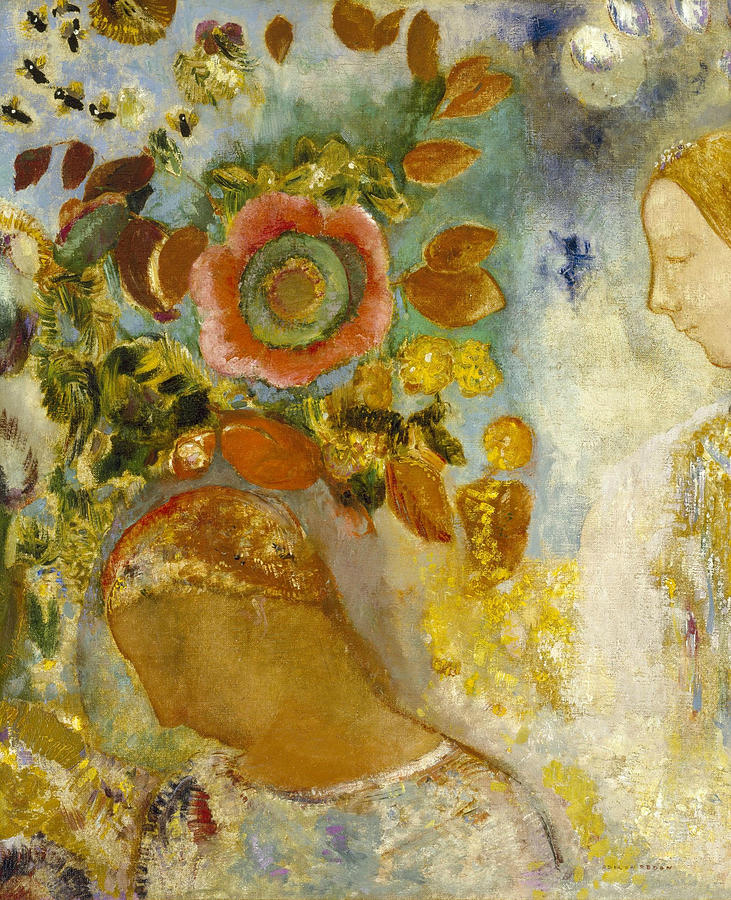 Two Young Girls among Flowers, 1912 Painting by Odilon Redon