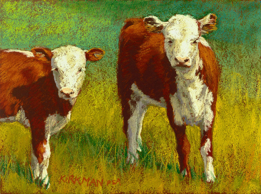 Cow Pastel - Two Young Herefords by Rita Kirkman