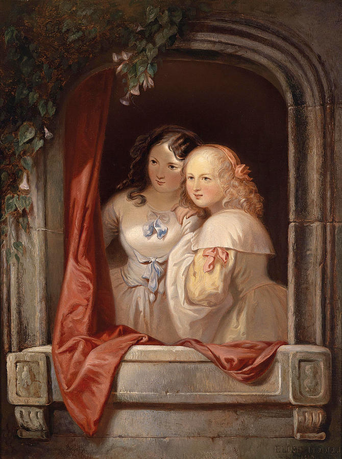Two Young Ladies at the Window Painting by Elisabeth Modell