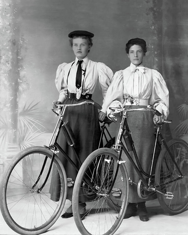 Two Young Ladies with their Bicycles circa 1895 Photograph by Anthony Murphy