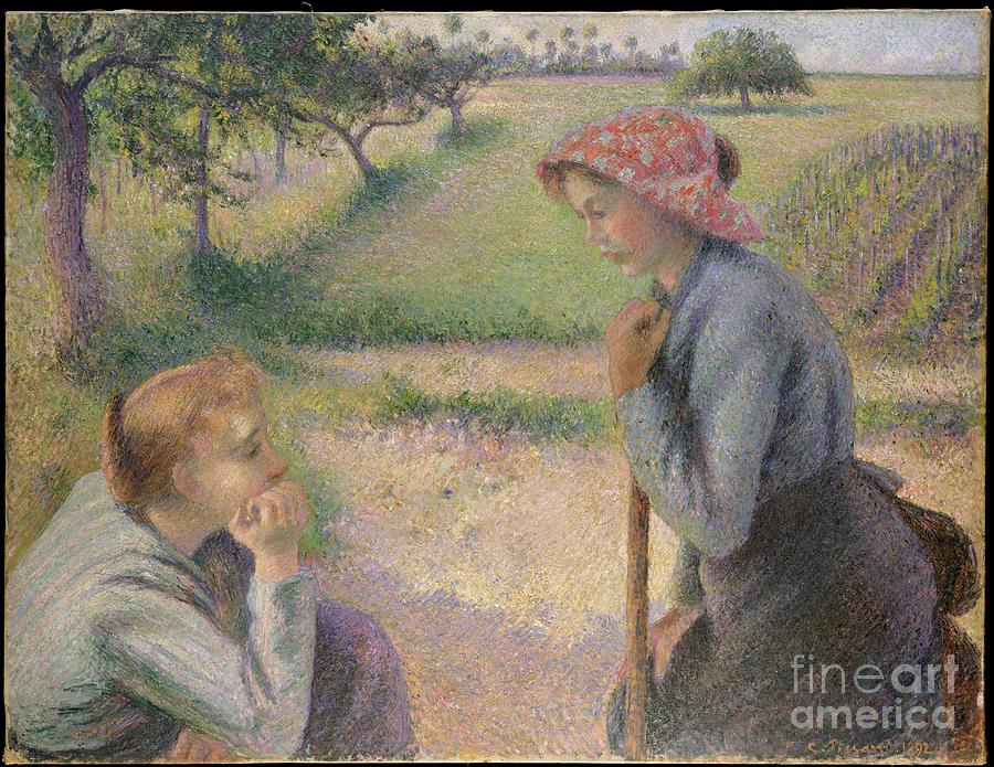 Camille Pissarro Painting - Two Young Peasant Women by Celestial Images