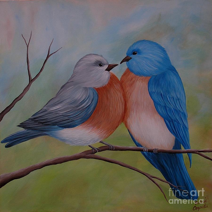 Two Bluebirds Painting by Valerie Carpenter