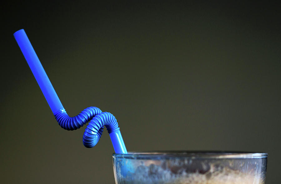 Twsited Blue Coffee Glass Straw Minimalism Photograph by Prakash Ghai