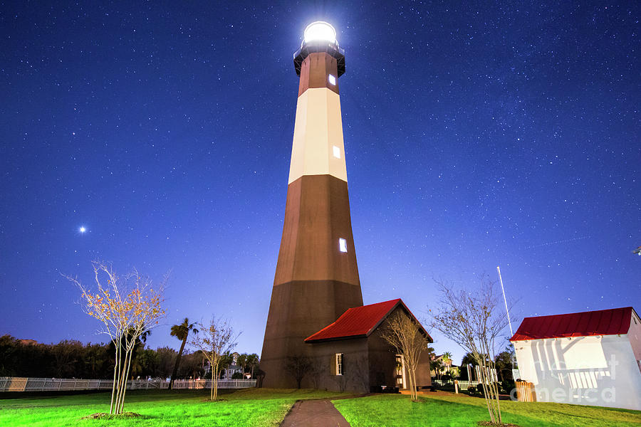 Tybee Island Light House Under the Stars Photograph by Robert Loe