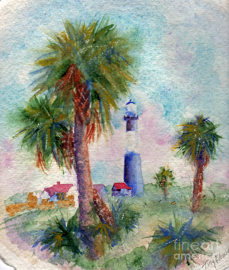 Tybee Painting - Tybee Lighthouse and Palms by Doris Blessington