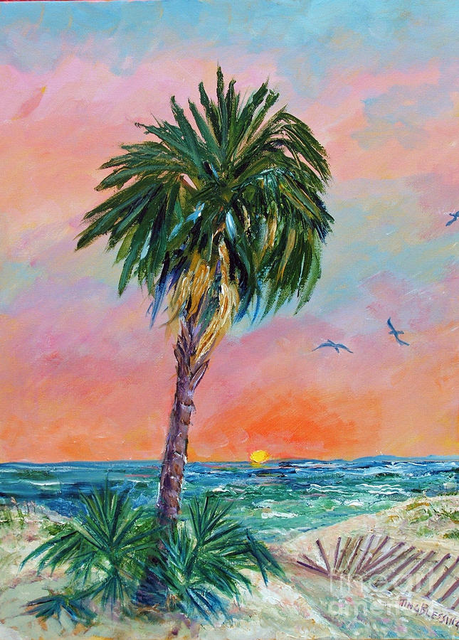 Tybee Palm at Sunrise Painting by Doris Blessington