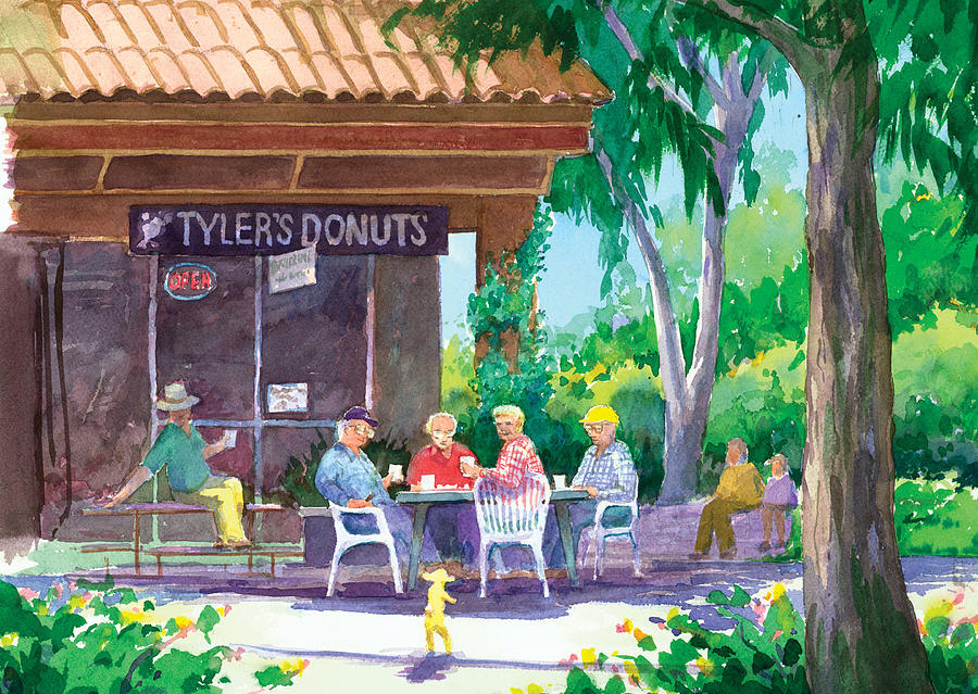 Old Men Painting - Tylers Donuts by Ray Cole Old Men Painting - Tylers Donuts by Ray Cole