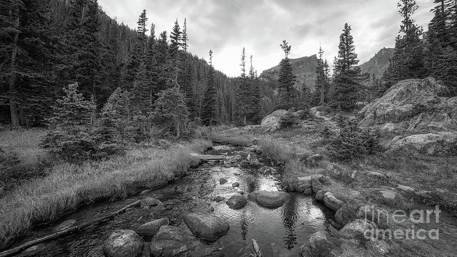 Tyndall Creek in the Rocky Mountains BW Photograph by Michael Ver Sprill