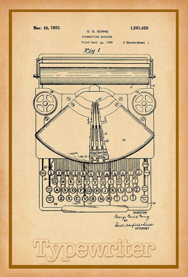 Typewriter Patent Drawing Digital Art by Carlos Diaz