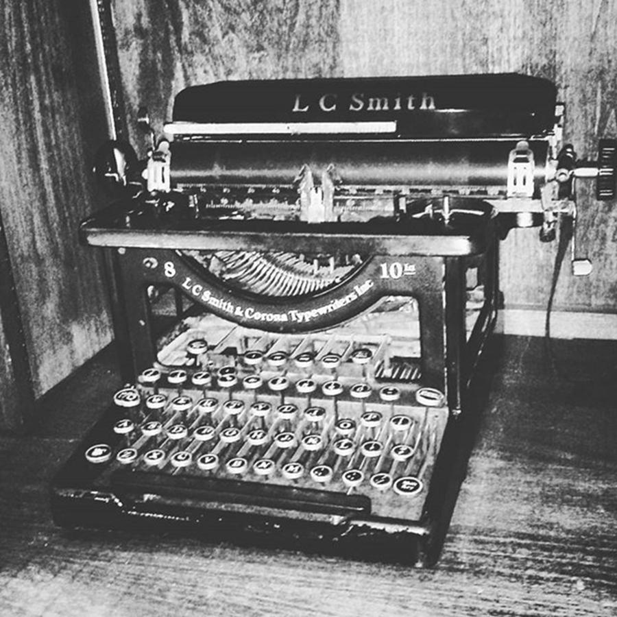 Vintage Photograph - Antique Typewriter in Black and White by Stephanie Dailey