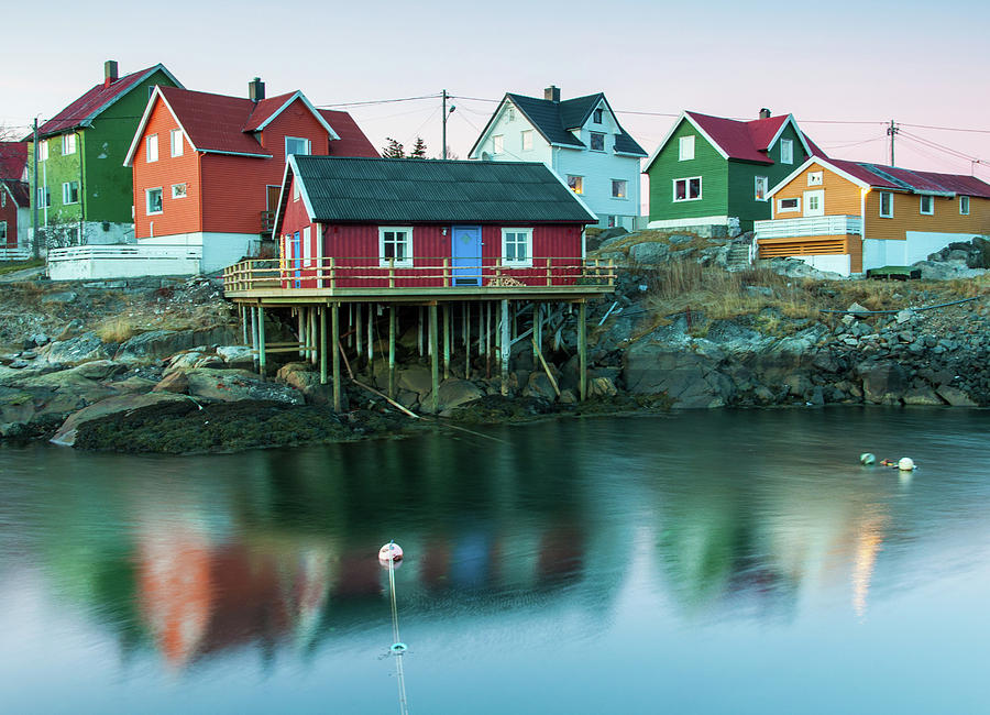 Typical Norwegian houses on a canal shore Photograph by Davide Devecchi ...