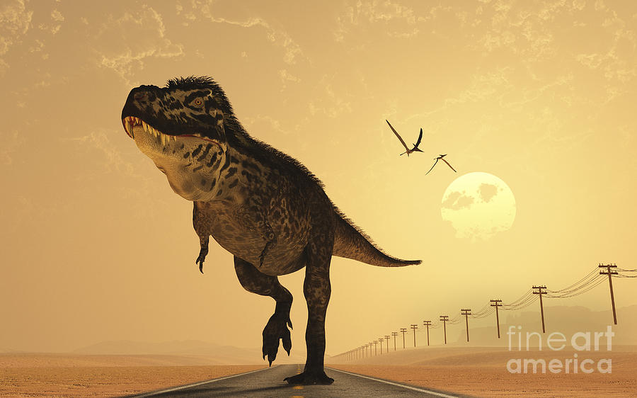 Tyrannosaurus Rex Walking On Route 66 Digital Art