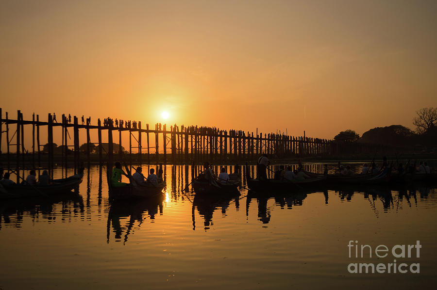 Burma Photograph - U Bein Bridge At Sunset by Louise Poggianti Burma Photograph - U Bein Bridge At Sunset by Louise Poggianti