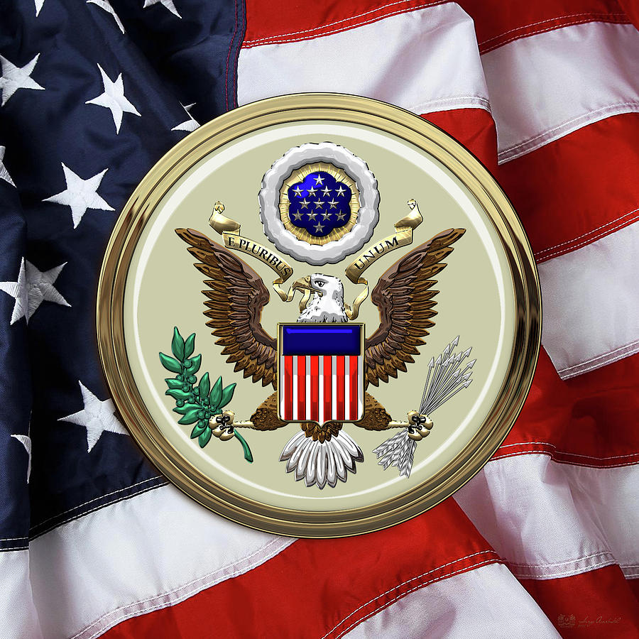 U. S. A. Great Seal over American Flag Digital Art by Serge Averbukh