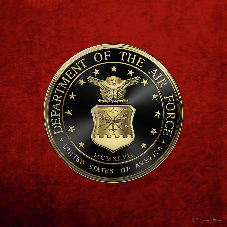 U. S.  Air Force  -  U S A F Emblem Black Edition over Red Velvet Digital Art by Serge Averbukh