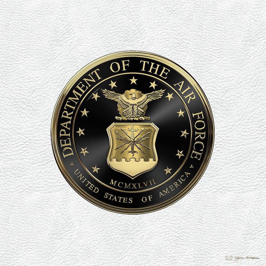 U. S.  Air Force  -  U S A F Emblem Black Edition over White Leather Digital Art by Serge Averbukh
