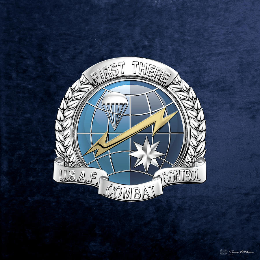 U. S.  Air Force Combat Control Teams - Combat Controller C C T Badge over Blue Velvet Digital Art by Serge Averbukh