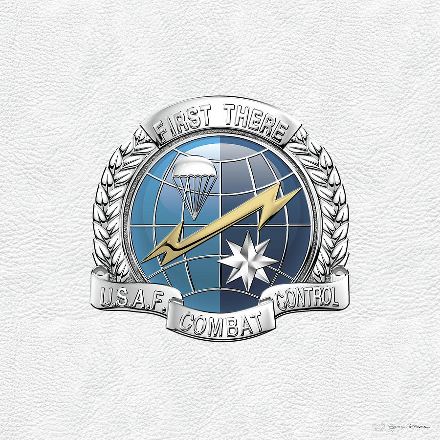 U. S.  Air Force Combat Control Teams - Combat Controller C C T Badge over White Leather Digital Art by Serge Averbukh