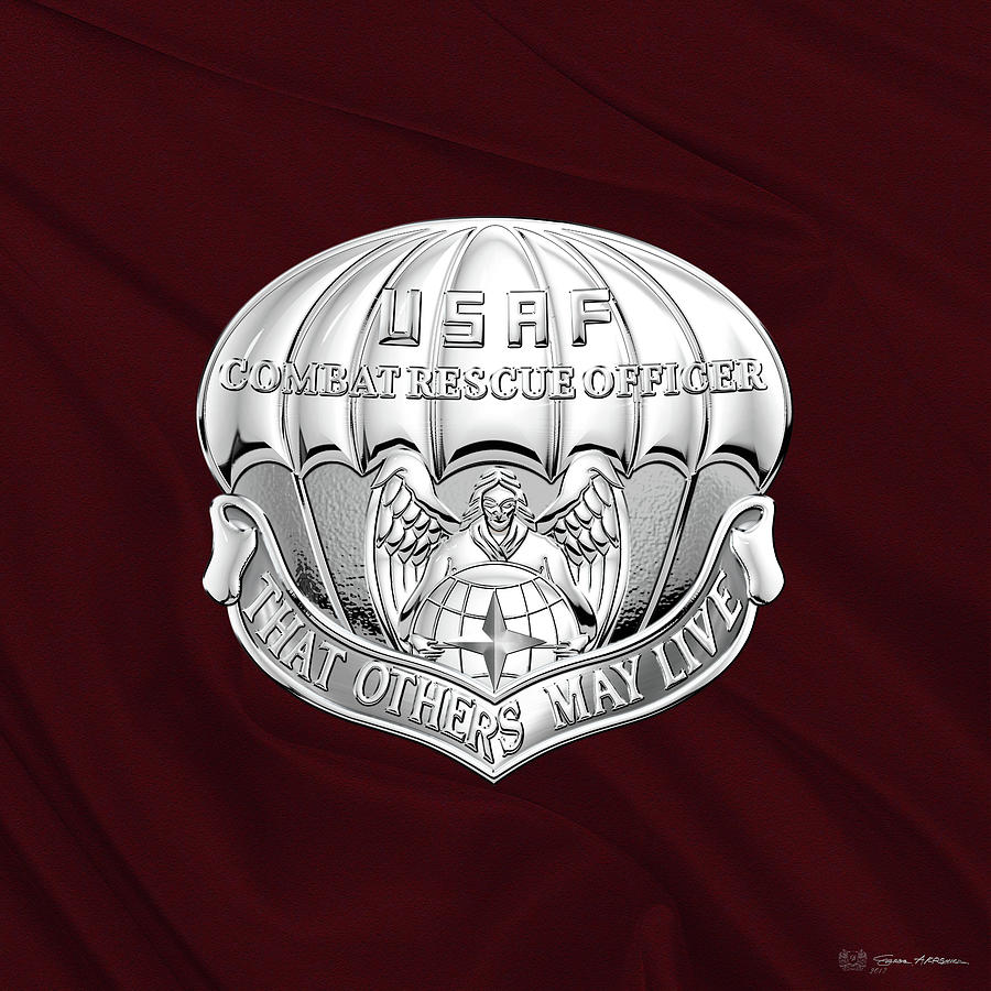 U. S.  Air Force Combat Rescue Officer - C R O Badge over Maroon Felt Digital Art by Serge Averbukh