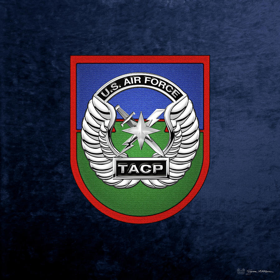 U. S.  Air Force Tactical Air Control Party -  T A C P  Beret Flash With Crest over Blue Velvet Digital Art by Serge Averbukh
