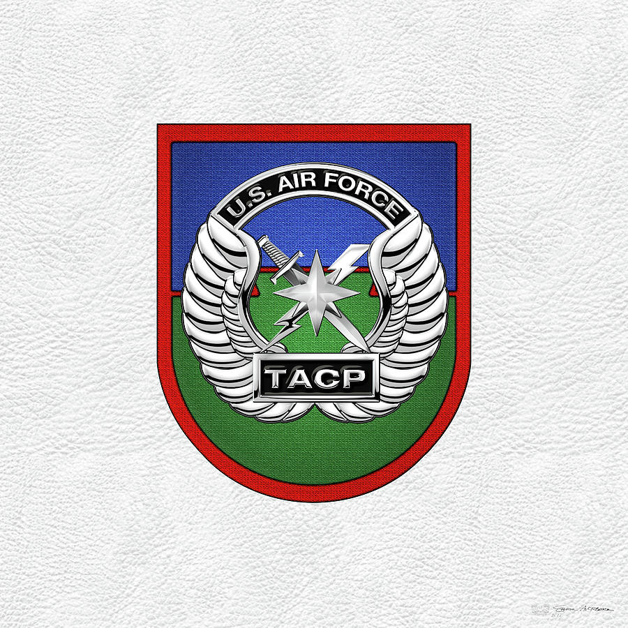 U. S.  Air Force Tactical Air Control Party -  T A C P  Beret Flash With Crest over White Leather Digital Art by Serge Averbukh