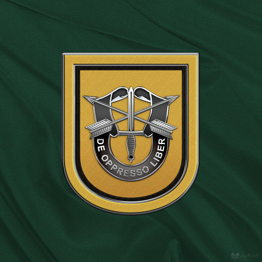 U. S.  Army 1st Special Forces Group - 1  S F G  Beret Flash over Green Beret Felt Digital Art by Serge Averbukh