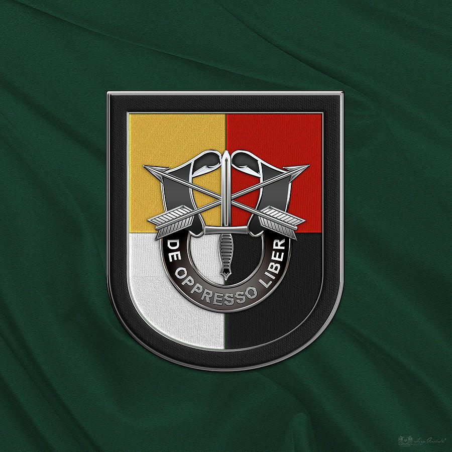 U. S.  Army 3rd Special Forces Group - 3  S F G  Beret Flash over Green Beret Felt Digital Art by Serge Averbukh