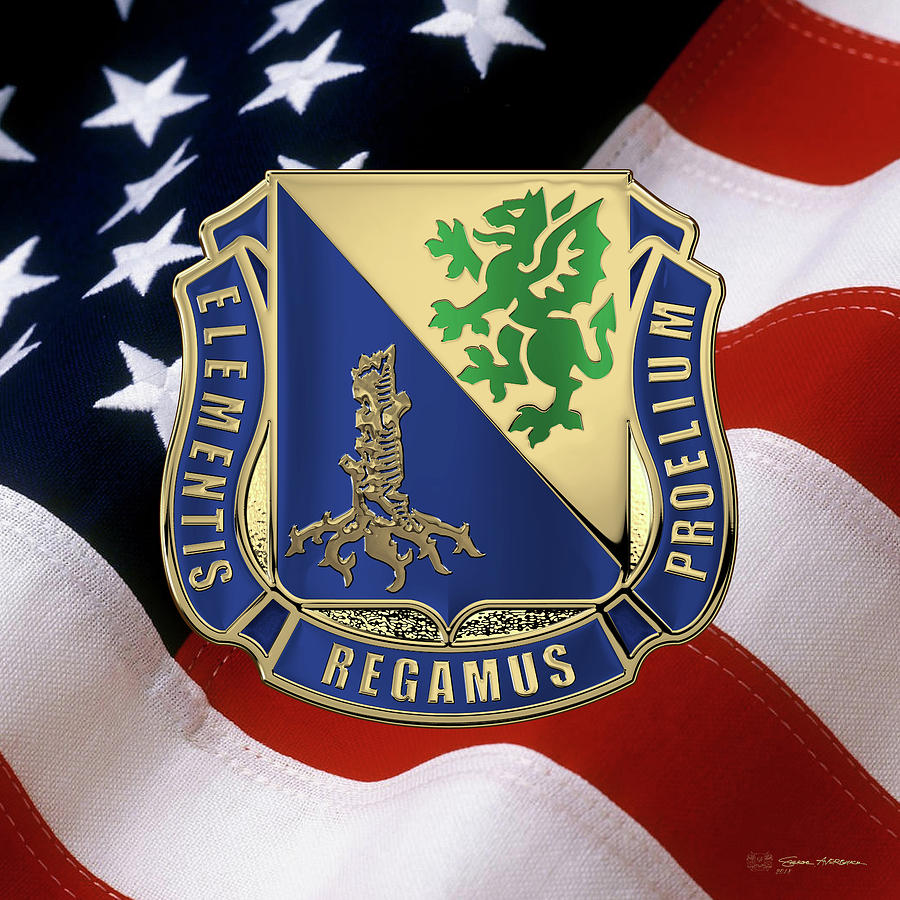 U. S.  Army Chemical Corps - Regimental Insignia over American Flag Digital Art by Serge Averbukh