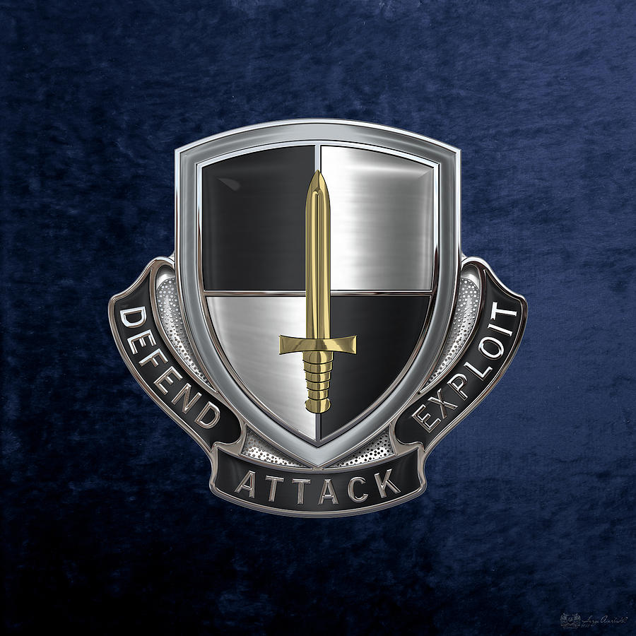 U. S.  Army Cyber Corps - Regimental Insignia over Blue Velvet Digital Art by Serge Averbukh