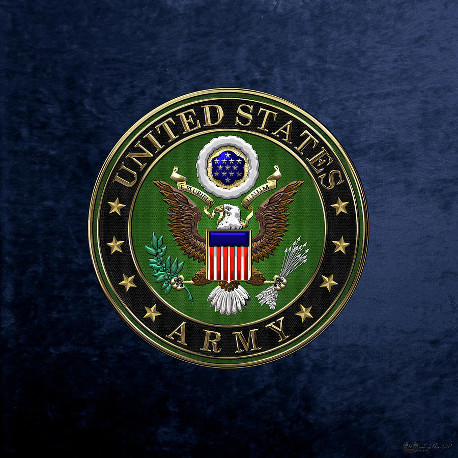 U. S.  Army Emblem over Blue Velvet Digital Art by Serge Averbukh