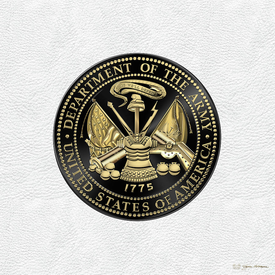 U. S. Army Seal Black Edition over White Leather Digital Art by Serge Averbukh