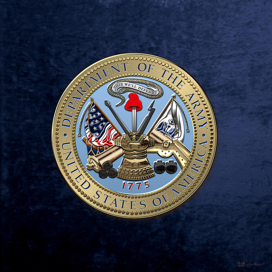 Military Digital Art - U. S. Army Seal over Blue Velvet by Serge Averbukh