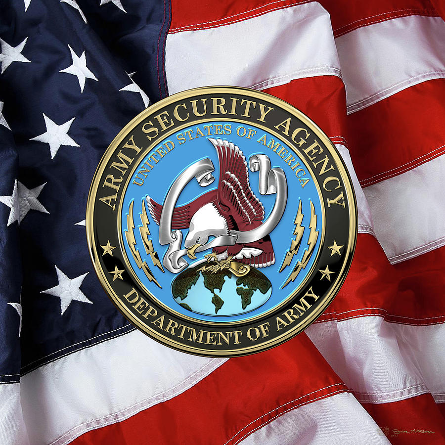 U. S. Army Security Agency - A S A Emblem over American Flag Digital Art by Serge Averbukh