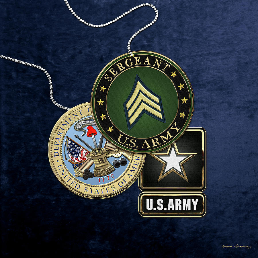 U. S. Army Sergeant  -  S G T  Rank Insignia with Army Seal and Logo over Blue Velvet Digital Art by Serge Averbukh