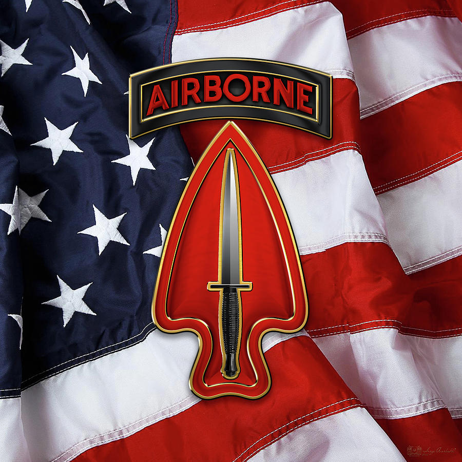 U. S.  Army Special Operations Command  -  U S A S O C   C S I B over American Flag Digital Art by Serge Averbukh