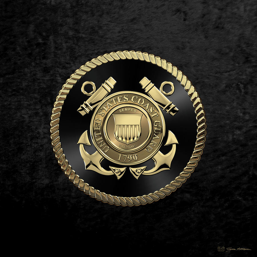 U. S.  Coast Guard  -  U S C G Emblem Black Edition over Black Velvet Digital Art by Serge Averbukh