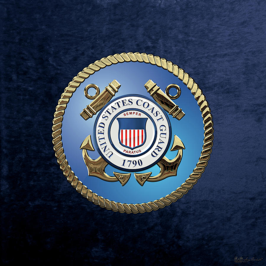 U. S.  Coast Guard  -  U S C G Emblem over Blue Velvet Digital Art by Serge Averbukh