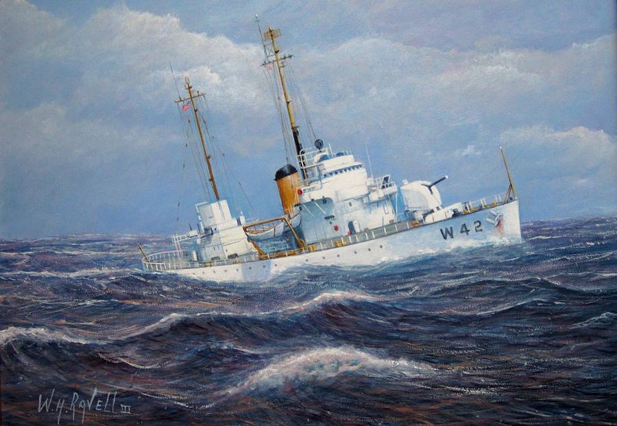 Ships Painting - U. S. Coast Guard Cutter Sebago Takes a Roll by William H RaVell III Ships Painting - U. S. Coast Guard Cutter Sebago Takes a Roll by William H RaVell III