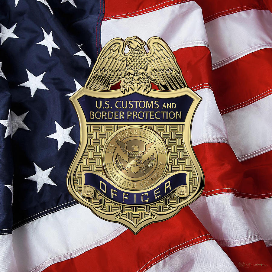 U. S.  Customs and Border Protection -  C B P  Officer Badge over American Flag Digital Art by Serge Averbukh