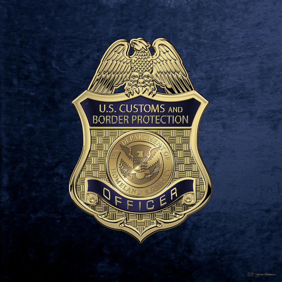 U. S.  Customs and Border Protection -  C B P  Officer Badge over Blue Velvet Digital Art by Serge Averbukh