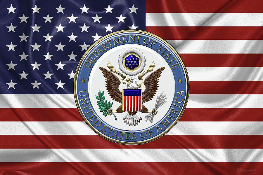 U. S. Department of State - Emblem over American Flag Digital Art by Serge Averbukh