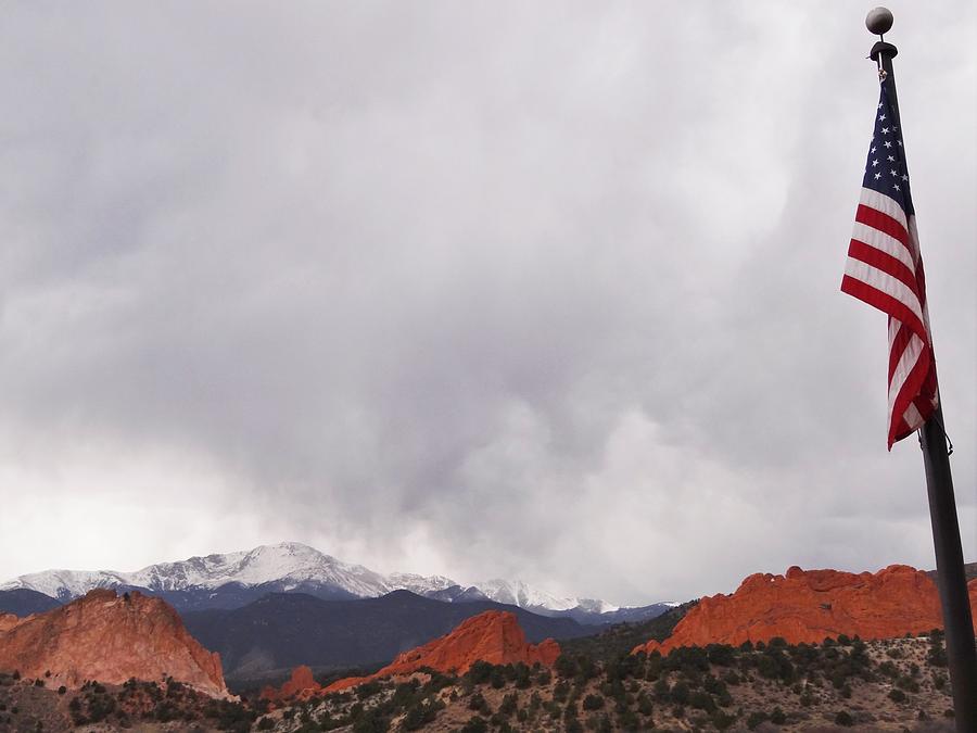 U. S. Flag and Garden of the Gods Photograph by Dennis Nelson - Fine ...