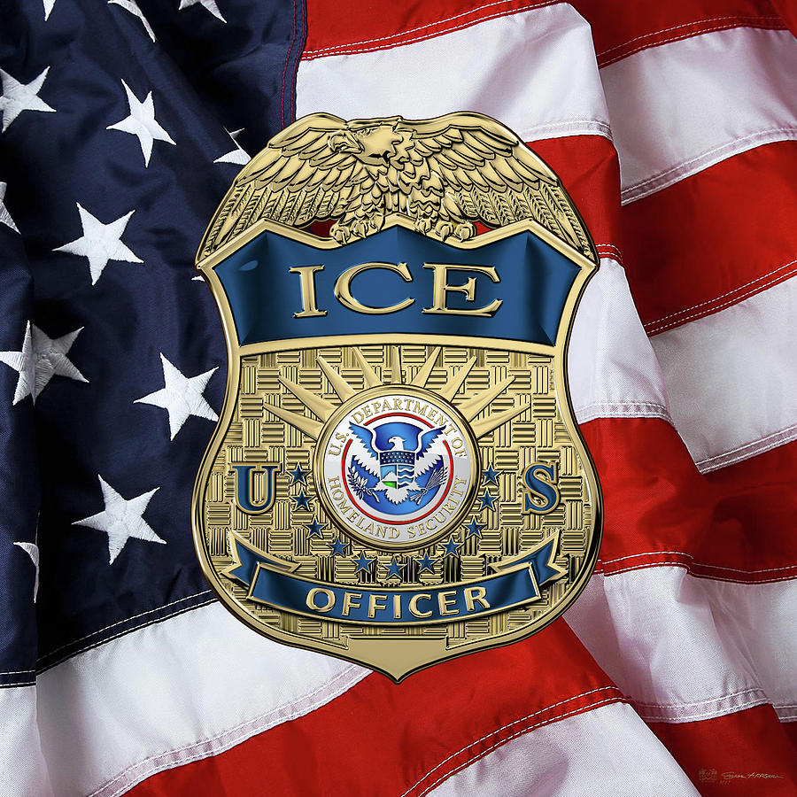 U. S. Immigration and Customs Enforcement  -  I C E  Officer Badge over American Flag Digital Art by Serge Averbukh