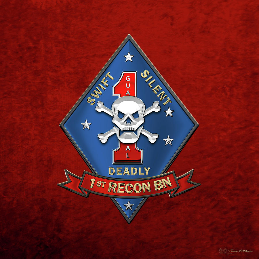 U S M C  1st Reconnaissance Battalion -  1st Recon Bn Insignia over Red Velvet Digital Art by Serge Averbukh
