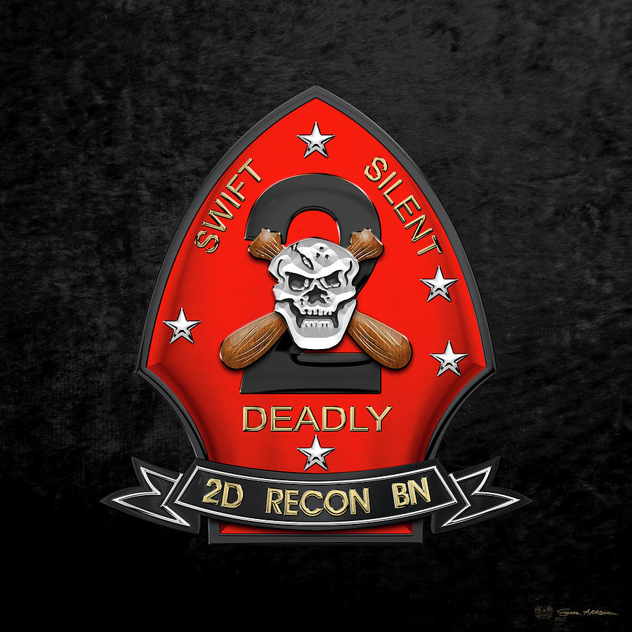 U S M C  2nd Reconnaissance Battalion -  2nd Recon Bn Insignia over Black Velvet Digital Art by Serge Averbukh