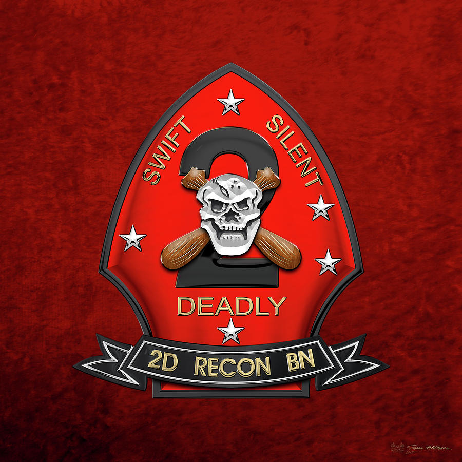 U S M C  2nd Reconnaissance Battalion -  2nd Recon Bn Insignia over Red Velvet Digital Art by Serge Averbukh