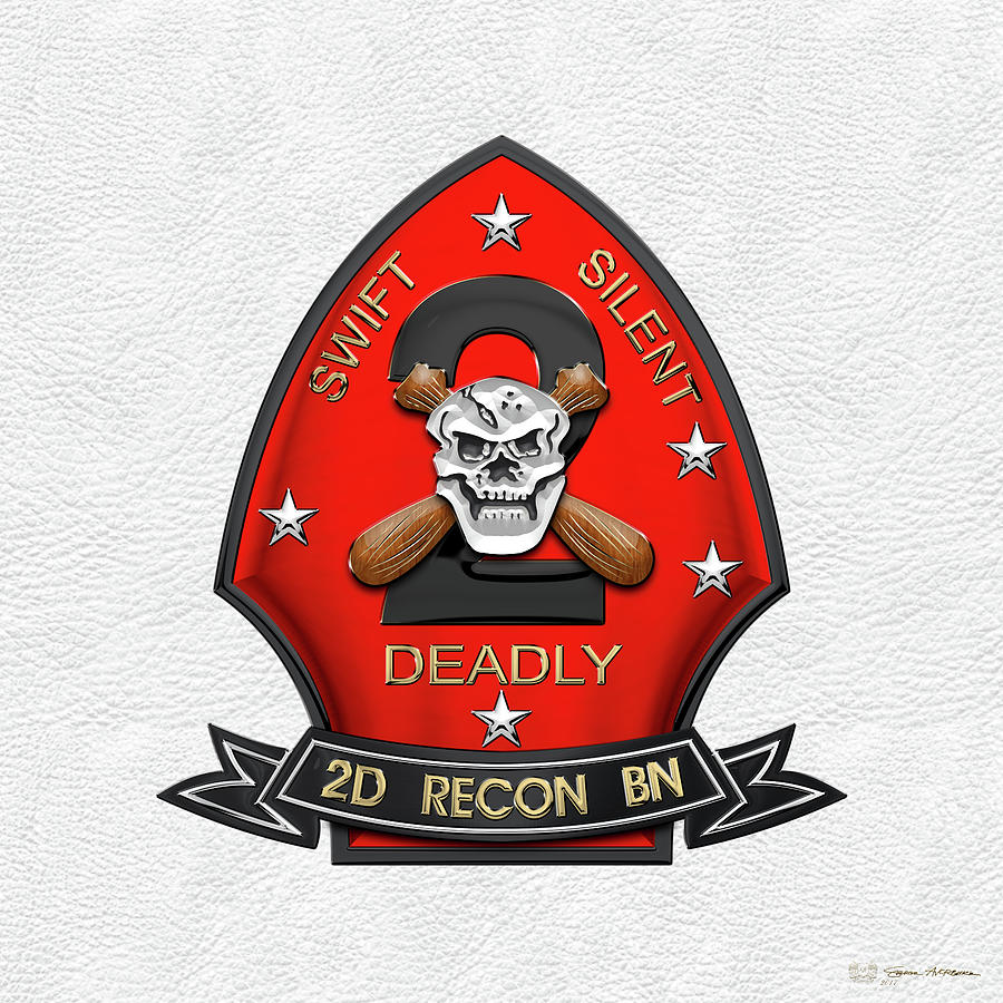U S M C  2nd Reconnaissance Battalion -  2nd Recon Bn Insignia over White Leather Digital Art by Serge Averbukh