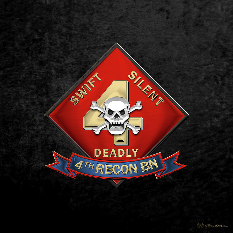 U S M C  4th Reconnaissance Battalion -  4th Recon Bn Insignia over Black Velvet Digital Art by Serge Averbukh