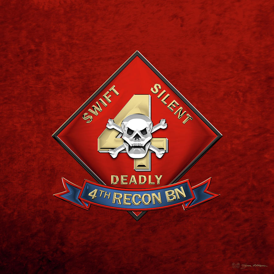 U S M C  4th Reconnaissance Battalion -  4th Recon Bn Insignia over Red Velvet Digital Art by Serge Averbukh