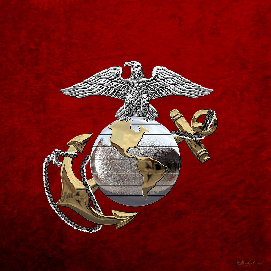 U S M C Eagle Globe and Anchor - C O and Warrant Officer E G A over Red Velvet Digital Art by Serge Averbukh